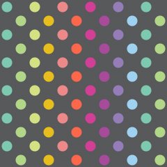 Tula Pink patchworkstof med farverige polkaprikker p mrkegr baggrund