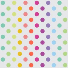 Tula Pink patchworkstof med rengbuefarvede prikker p en lysegr baggrund